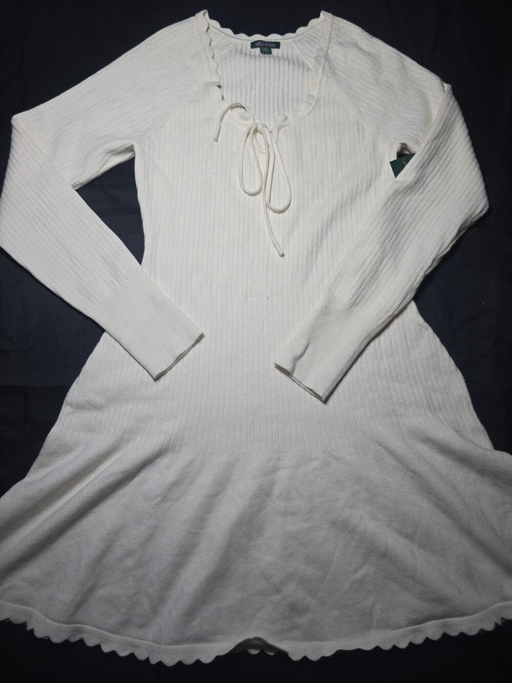 Wild Fable Ribbed Sweater Knit Mini Dress Tie Front Cream